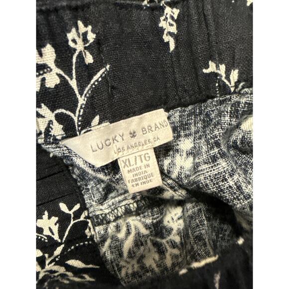 Lucky Brand 2-Pc Linen Shorts Set Black & Cream Floral Elastic Waist SZ XL NWT - Picture 7 of 7